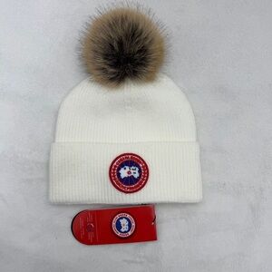 Canada Goose White Knit Beanie